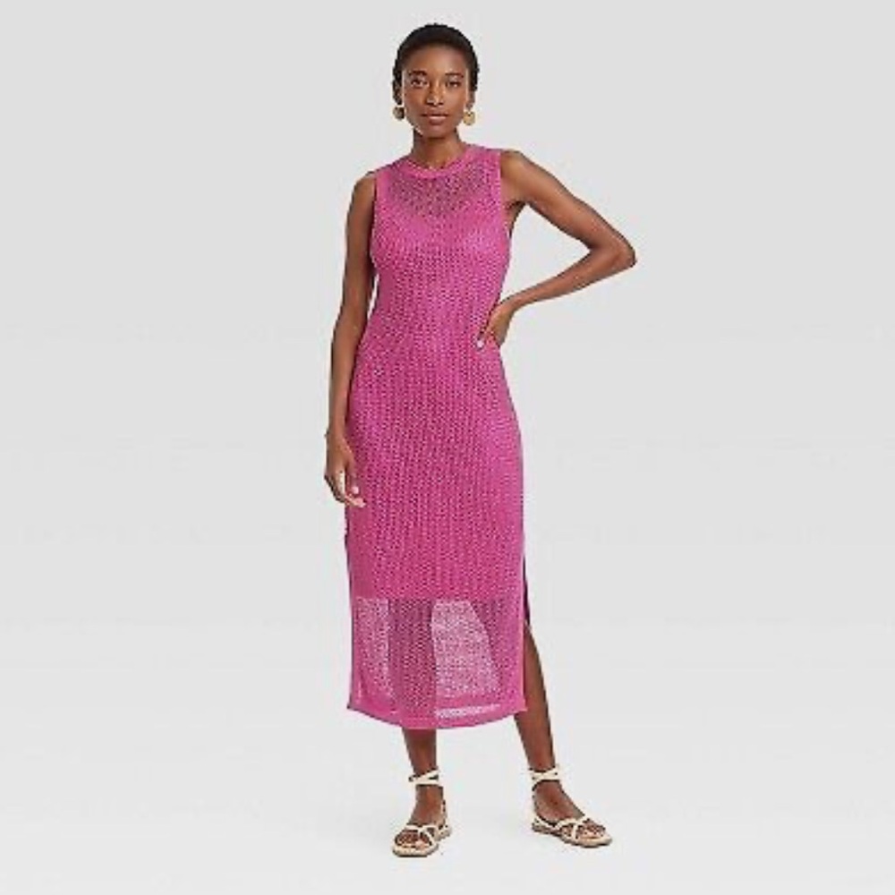 NWT✨ Women's Openwork Midi Tank Dress - A New Day in Hot Pink